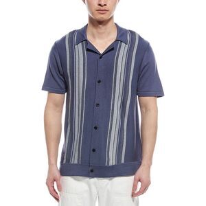 For The Republic Mens Stripe Camp Shirt, Blue